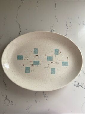 Vintage Vernon Kilns Atomic Speckled Oval Serving Platter Mid Century Modern